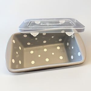 Temptations by Tara Mini Loaf Pan Gray & White Polka Dot 12 Oz NEW